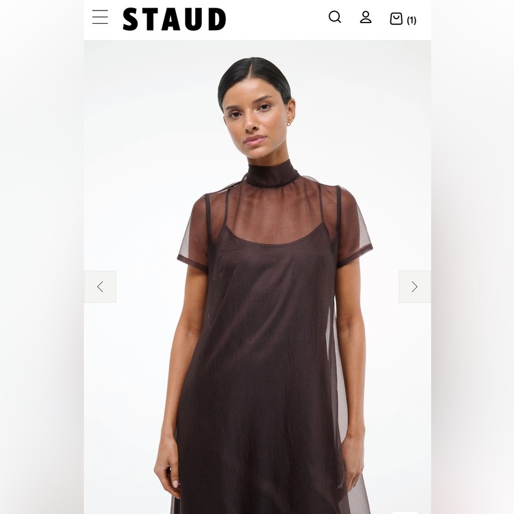 Staud Calluna Dress : Elegant brown sheer Gown